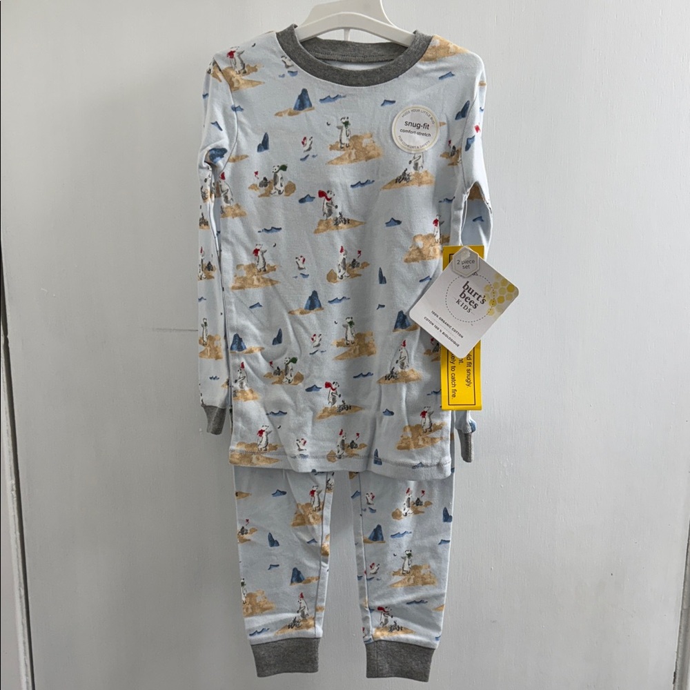 New Burt's Bees Kids Pajama Set - Light Blue and Gray size 3T
